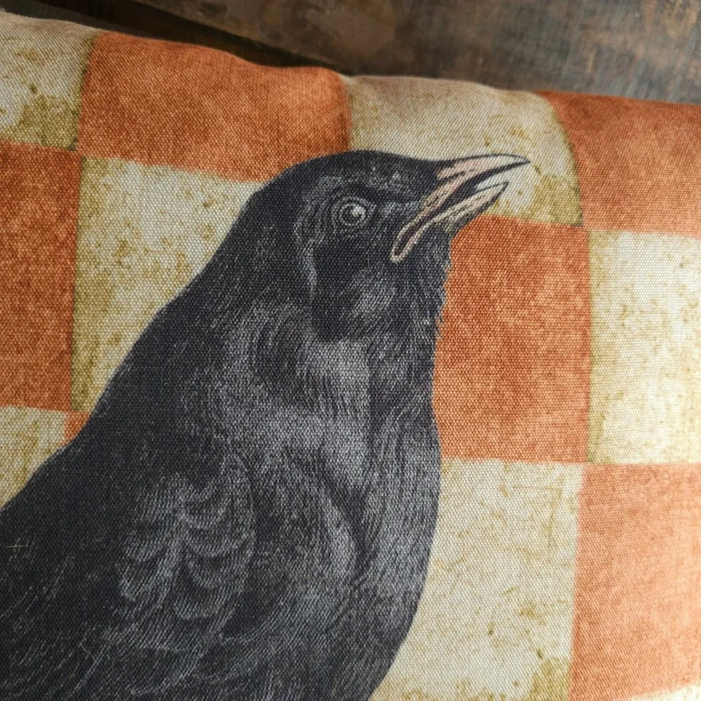 Pottery Barn Halloween Crow Raven October 31 Checkered Pillow 20